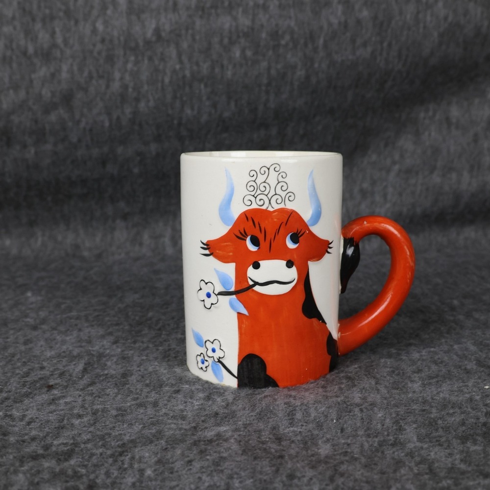Vintage 1963 Holt Howard‎ Cow Coffee Mug Small White Ceramic Hand Painted MCM